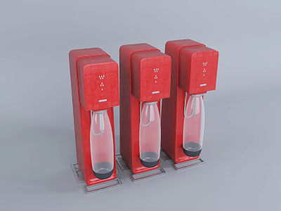 Three Red Commercial Beverage Dispensing Equipment With Transparent Bottles And Sturdy Base 3d model