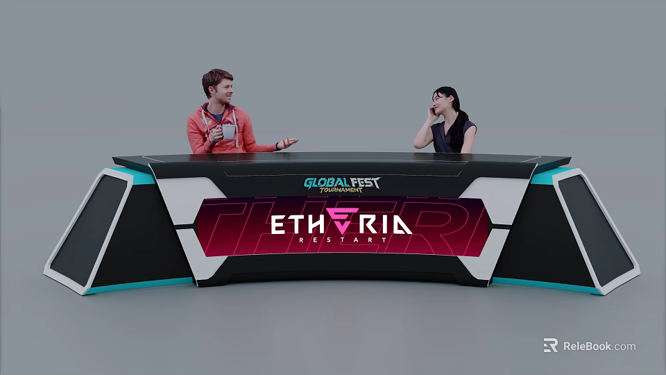 Ethyria Event Bar Counter With Two People Interacting In Modern Stylish Setting 3d model 
