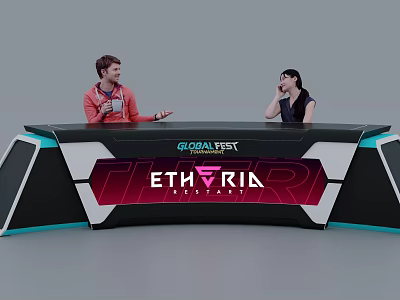 Ethyria Event Bar Counter With Two People Interacting In Modern Stylish Setting 3d model