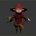 Woman Wearing Red Outfit And Wide Brimmed Hat With Glasses Holding Book And Broom
