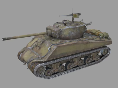 Vintage Military Tank With Long Cannon Turret Tracks Machine Gun And Rustic Olive Finish 3d model