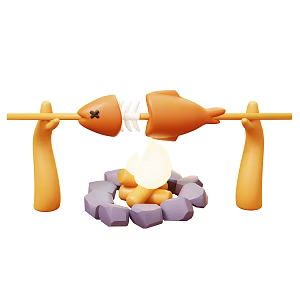 Modern fire grilled fish cartoon fire 3d model