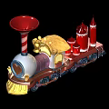 Colorful Toy Train With Red Chimneys Golden Roof And Decorative Carriage
