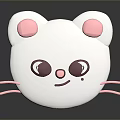 Cute White Cartoon Cat Head With Pink Ears Whiskers And Big Eyes