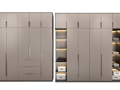 Modern Wardrobe Interior Design With Open Shelves Drawers And Built in Lights 3d model