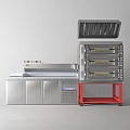 Stainless Steel Commercial Kitchen Equipment With Multi Layer Oven And Workbench On Red Stand
