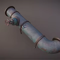 Rusty Green Industrial Pipe with Red Valve and Metal Brackets