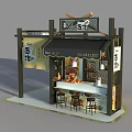Traditional Chinese Noodle Shop Stall With Wooden Structure And Hanging Signboard