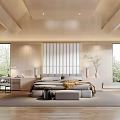 Minimalist Modern Bedroom Interior Design With Wooden Ceiling Large Bed And Floor to Ceiling Windows