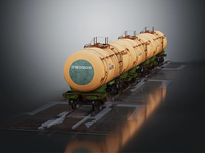 Yellow Railway Tank Cars With Green Undercarriage And PETRONAS Logo 3d model