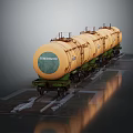 Yellow Railway Tank Cars With Green Undercarriage And PETRONAS Logo