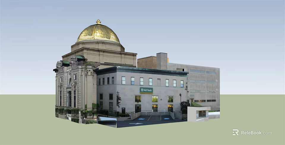 Classic European Style Architecture With Golden Dome And Stone Exterior 3d model 