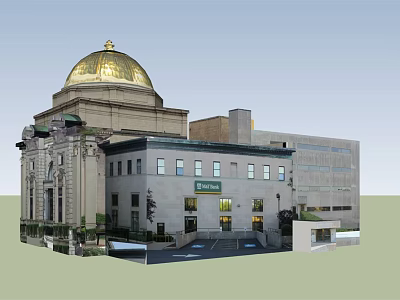 Classic European Style Architecture With Golden Dome And Stone Exterior 3d model