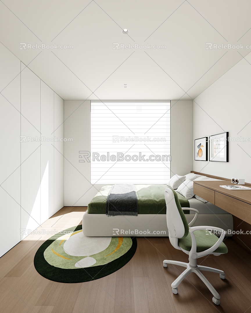 Children's Room Children's Bed with Posture Computer Chair Wardrobe Hanging Picture 3d model