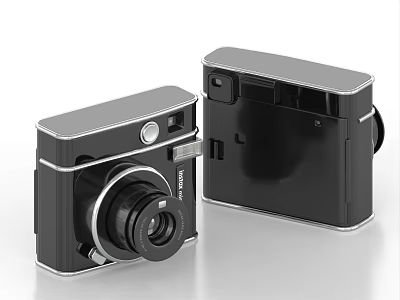Two Retro Style Black Digital Cameras With Vintage Design Features 3d model