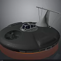 Futuristic Cosmic Spacecraft With Circular Platform Blue Window Cabin And White Cone
