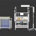 Modern White Baby Crib With Blue Rails And Rolling Storage Cart Furniture