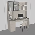 Modern Home Office Desk Chair Set With Bookshelf Storage And Computer In Neutral Tones