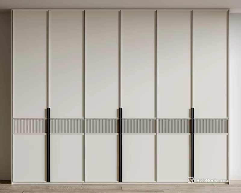 Modern Minimalist Sliding Door Wardrobe With Light Colored Panels And Sleek Lattice Design 3d model 