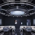 Hi Tech Futuristic KTV Interior With Circular Lighting And Sofas 3d model