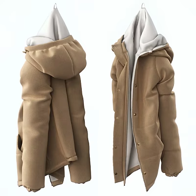 Brown Hooded Jacket With Soft Material Modern Design For Daily Casual Wear 3d model Brown Hooded Jacket With Soft Material Modern Design For Daily Casual Wear 3d model