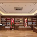 Liquor and Tobacco Store Interior Design With Wooden Shelves Displayed Products Green Plants And Showcases