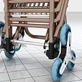 Modern Public Shopping Carts With Brown Frame And Blue Wheels Design
