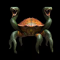 Mythical Two Headed Snake Crab Creature With Orange Shell And Green Bodies