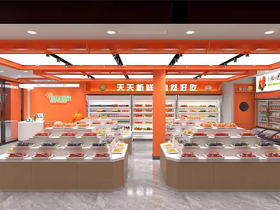 Fresh Fruit Store Interior Design With Display Counters Shelves And Bright Lighting 3d model