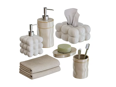 Stylish Bathroom Daily Wash Essentials Including Soap Dispensers Tissue Box Towel And Toothbrush Holder 3d model