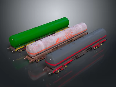 Railroad Tank Cars with Green BOC Logo Gray Red Stripe on Track 3d model