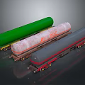 Railroad Tank Cars with Green BOC Logo Gray Red Stripe on Track