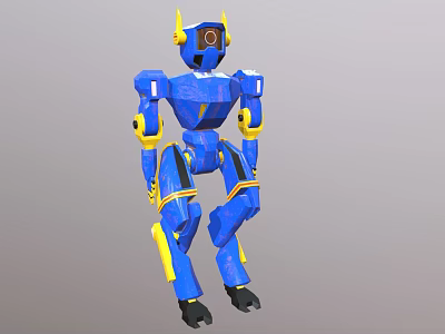Blue And Yellow Mechanical Robot Character With Futuristic Design Standing Pose 3d model