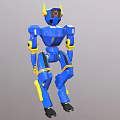 Blue And Yellow Mechanical Robot Character With Futuristic Design Standing Pose