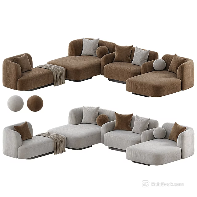 Modern Modular Sofa Set With Brown Light Gray Modules And Comfortable Cushions 3d model