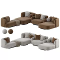 Modern Modular Sofa Set With Brown Light Gray Modules And Comfortable Cushions 3d model