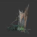 Weathered Wood And Stone Tree Stump Decor With Broken Texture And Green Moss