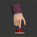 Everyday Household Products Featuring Hand Pressing Red Button on Dark Background