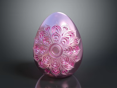 Chicken Egg With Intricate Pink Floral Pattern And Shiny Surface Design 3d model