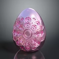 Chicken Egg With Intricate Pink Floral Pattern And Shiny Surface Design