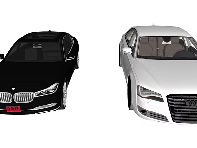 Black BMW and White Audi Sedan Cars with Front Exterior Design 3d model
