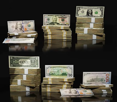 Modern Money Paper Money Banknote US Dollar RMB Cash Bank Currency 3d model