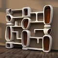 Modern Wall Mounted Display Shelves With Irregular White Frames Brown Interiors And Wooden Floor