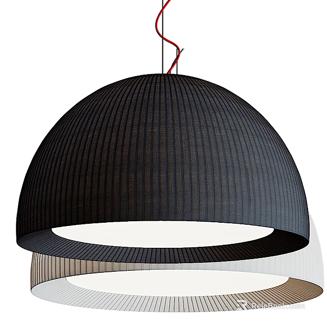Modern Black Ribbed Dome Shaped Pendant Light For Ceiling Lighting Design 3d model