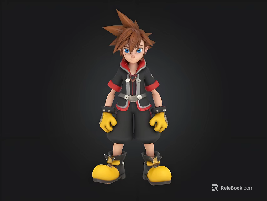 3D Animated Character With Spiky Brown Hair Blue Eyes And Yellow Gloves Shoes 3d model 