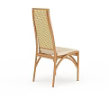 Modern Wooden Chair With Rattan Woven Backrest And Upholstered Beige Seat