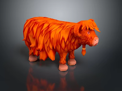 Fluffy Orange Cow Like Game Movie Character With Long Hair And Tassel 3d model