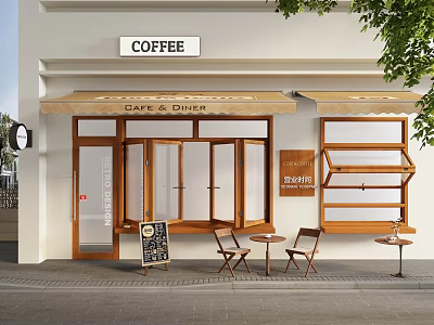 Coffee shop door front outdoor table and chair folding window awning shop recruit outdoor chair catering 3d model
