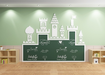 Blackboard wall decoration wall background wall castle building 3d model