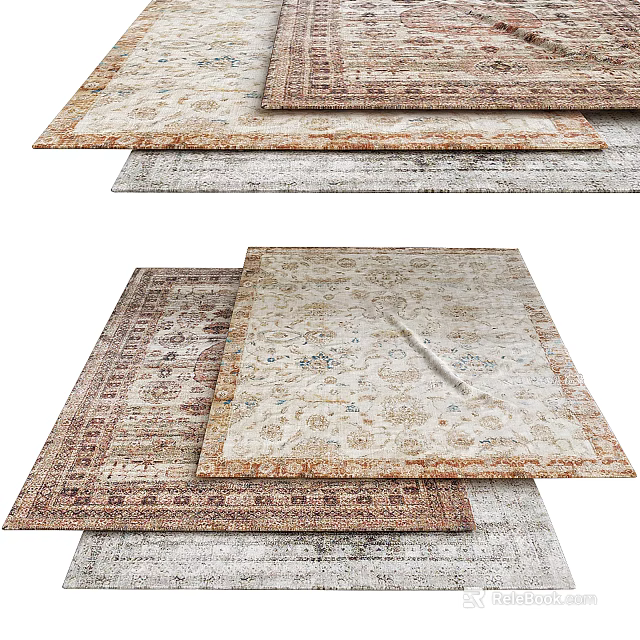 Square Rugs Featuring Vintage Floral Patterns And Neutral Beige Brown Tones For Home Decor 3d model 